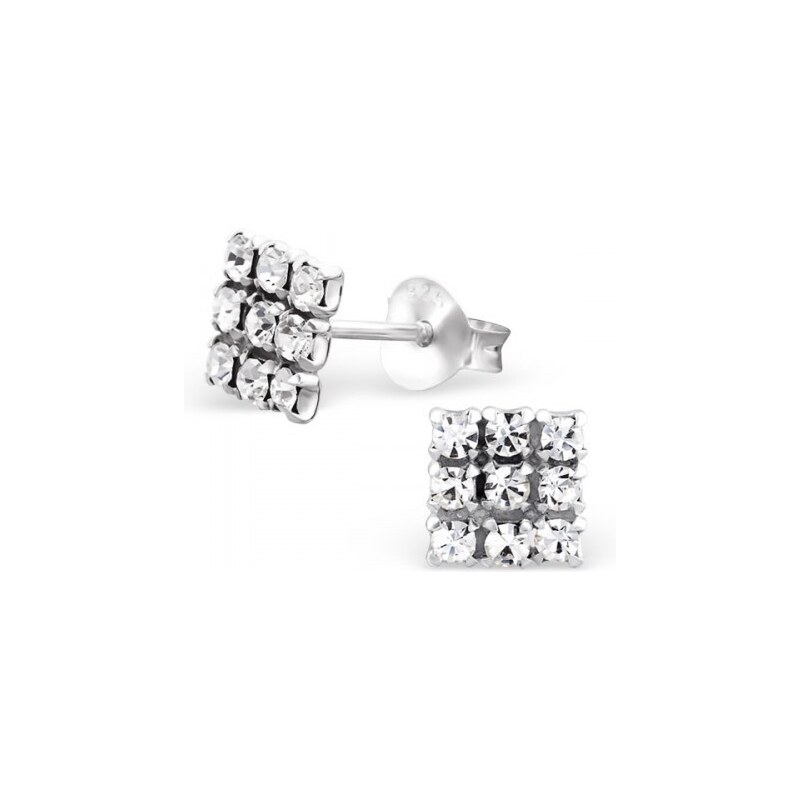 all4Silver Strieborné kryštálové náušnice štvorec A4S9104 21333500