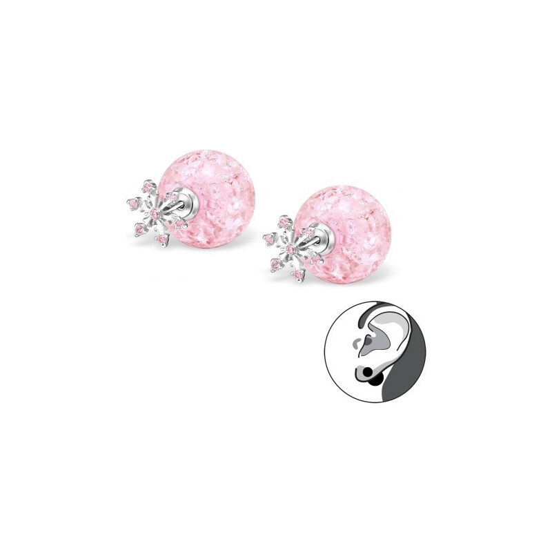 all4Silver Strieborné náušnice Snehová vločka, Ružové A4S30839 21333509