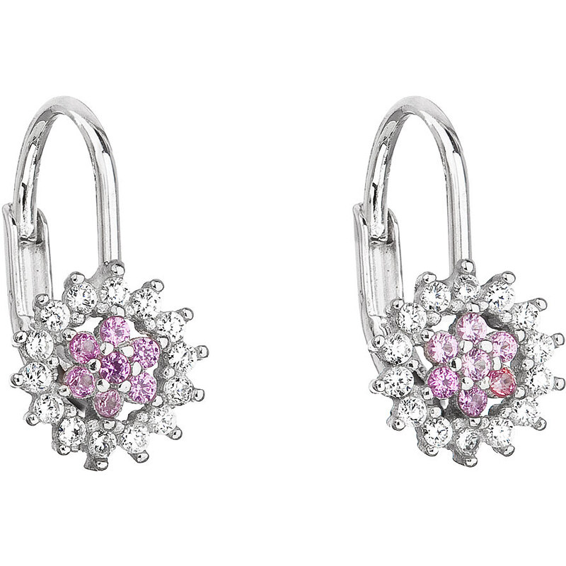 Evolution Group Strieborné náušnice visiace so zirkónom ružová kytička 21333847