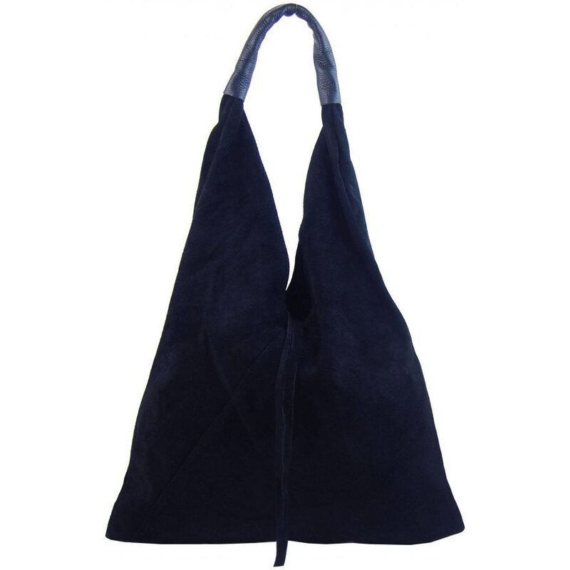 BORSE IN PELLE Kožená veľká dámska kabelka Alma najtmavšia modrá 21423252