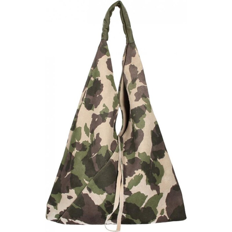 BORSE IN PELLE Kožená veľká dámska kabelka Alma maskáčová multicolor 21423254