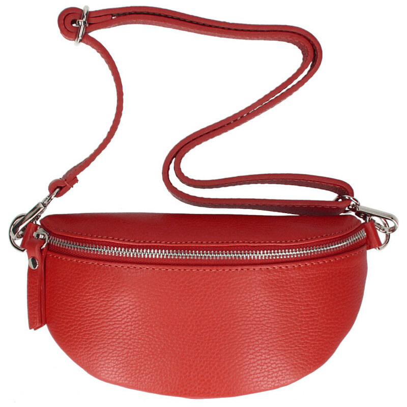 Vera Pelle Kožená dámska ľadvinka s upraviteľným popruhom Jean červená 21425063