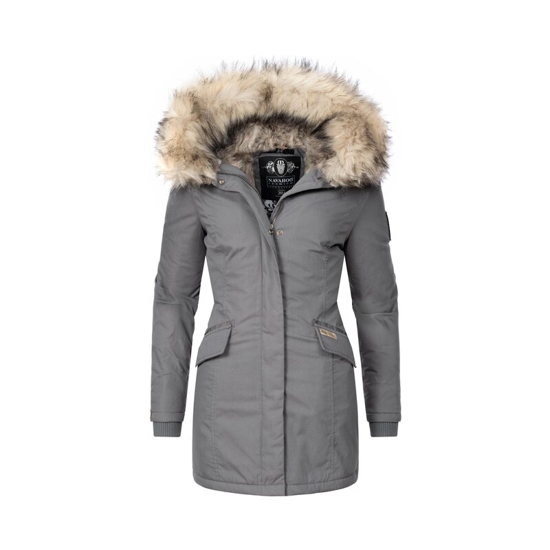 Navahoo Cristal dámska zimná bunda s kapucňou a kožušinou, sivá