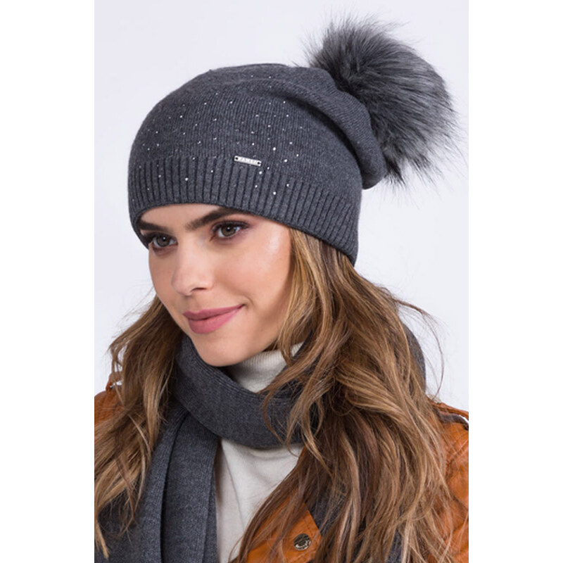 Kamea Grafitová dámska čiapka na zimu s brmbolcom Maja, Farba 27213895