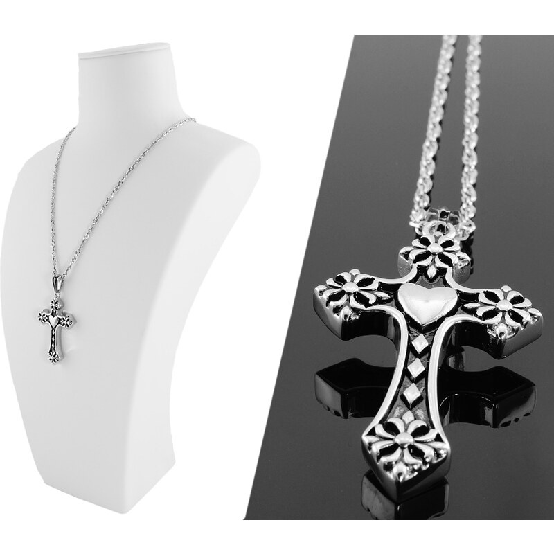 CITY STORM Oceľová retiazka s príveskom kríž so srdcom 66888984