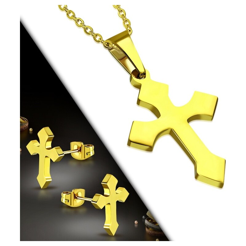 CITY STORM Set z chirurgickej ocele v zlatej farbe v tvare kríža 66889465