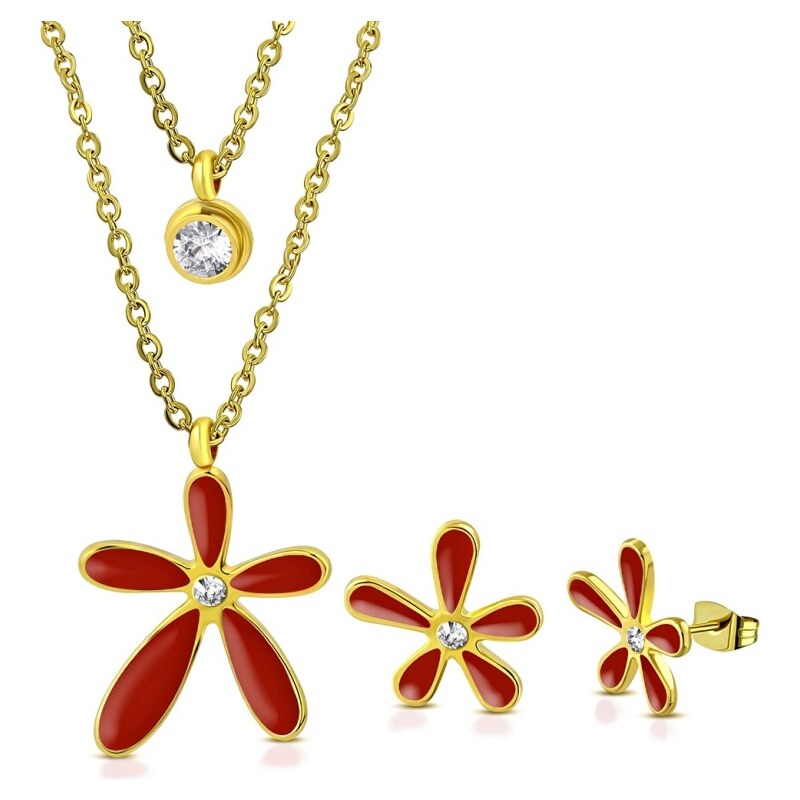 CITY STORM Dámsky set retiazka a náušnice Flora - červený 66888828