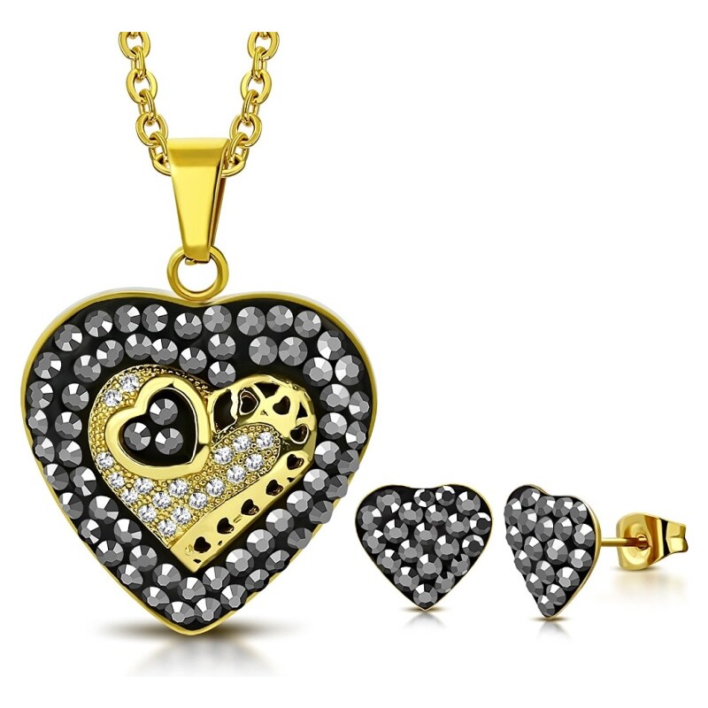 CITY STORM Dámsky set retiazka a náušnice z ocele - Black Heart 66888836