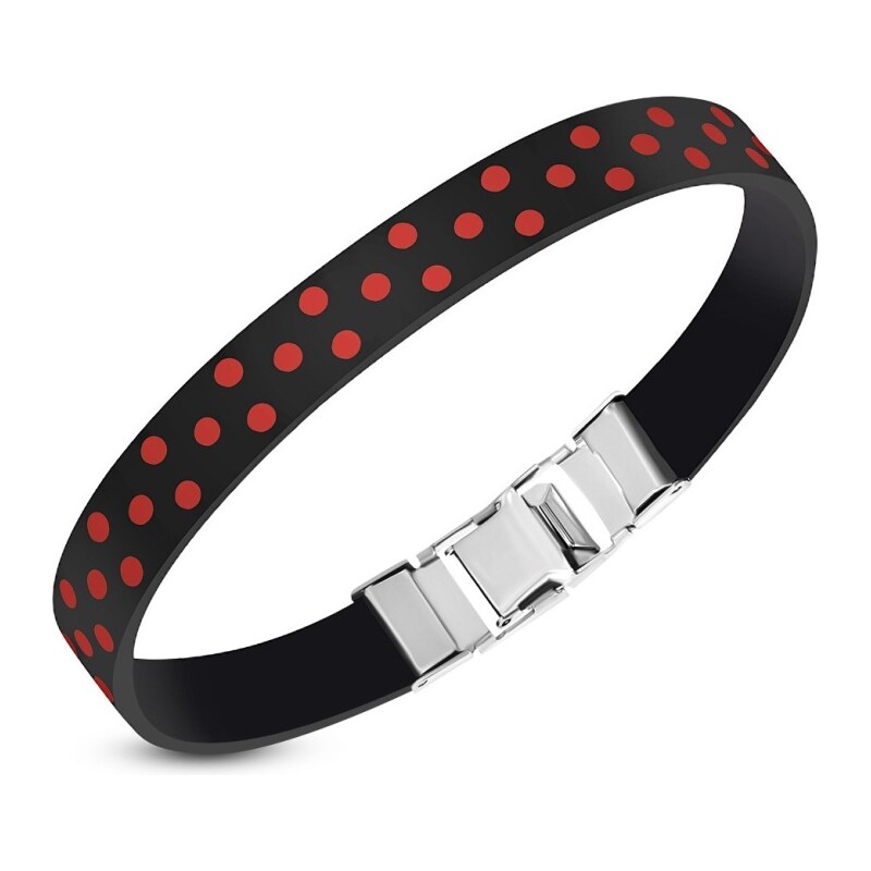 CITY STORM Pánsky silikónový náramok čierny s červenými bodkami 66889113