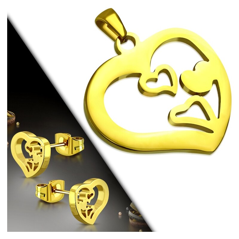 CITY STORM Dámsky set retiazka a náušnice so srdiečkami v zlatej farbe 66888832