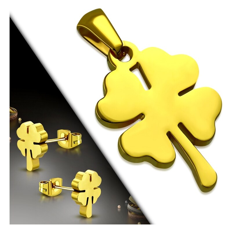 CITY STORM Dámsky set prívesok a náušnice štvorlístok v zlatej farbe 66888821