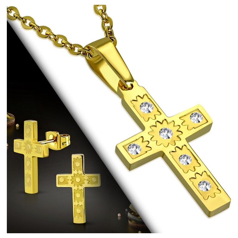 CITY STORM Set z chirurgickej ocele prívesok a náušnice kríž s očkami 66889464