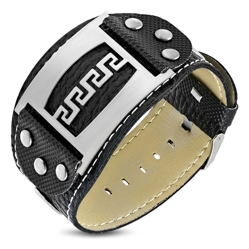 CITY STORM Hrubý pánsky náramok z eko kože s gréckym vzorom 66888868