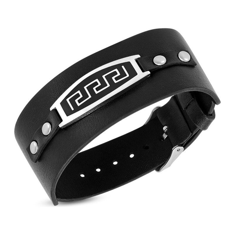 CITY STORM Pánsky náramok z eko kože s platničkou s gréckym vzorom 66889087