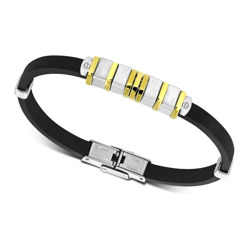 CITY STORM Pánsky silikónový náramok s oceľovou strieborno-zlatou 66889118