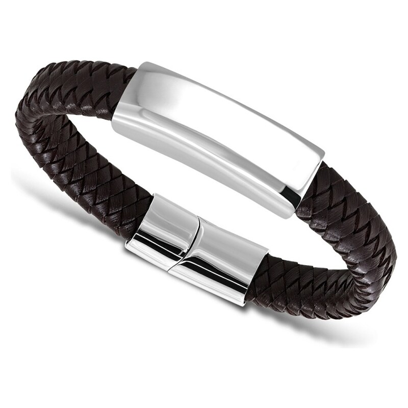 CITY STORM Pánsky náramok z eko kože a ocele tmavohnedý 66889074