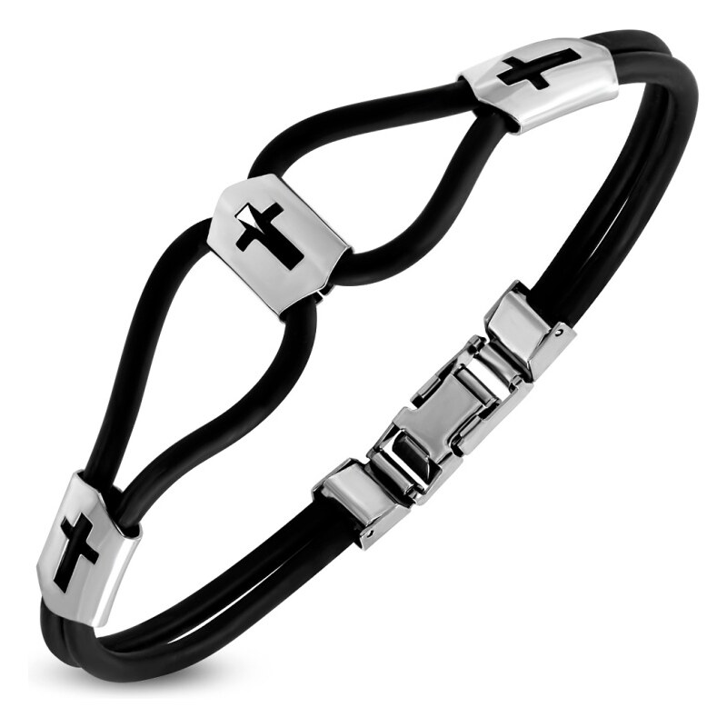 CITY STORM Pánsky silikónový náramok s ozdobnými platničkami s krížom 66889119