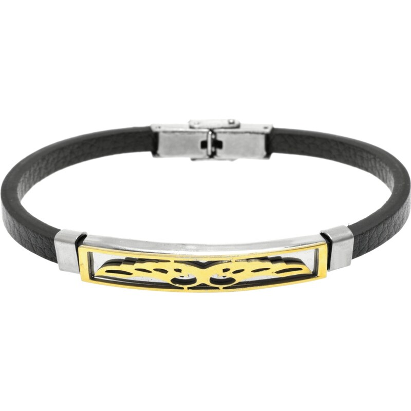 CITY STORM Pánsky náramok z eko kože s platničkou s krídlami 66889088