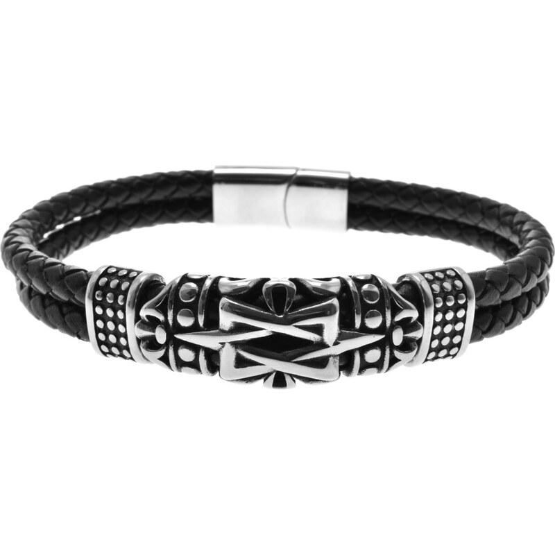 CITY STORM Pánsky náramok z eko kože a ocele Claudius 66889071