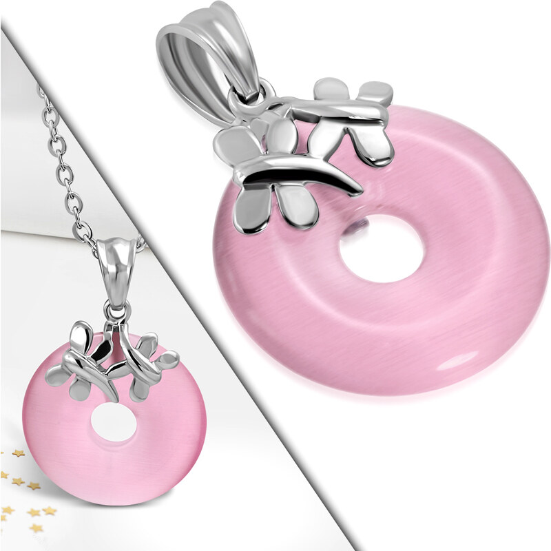 City Storm - Retiazka s príveskom v tvare kruhu s vážkou ružový 66889364