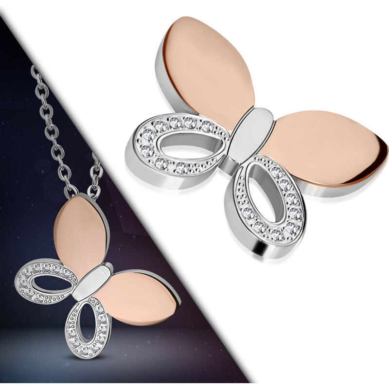 Retiazka z chirurgickej ocele ružový motýľ s očkami 66889426