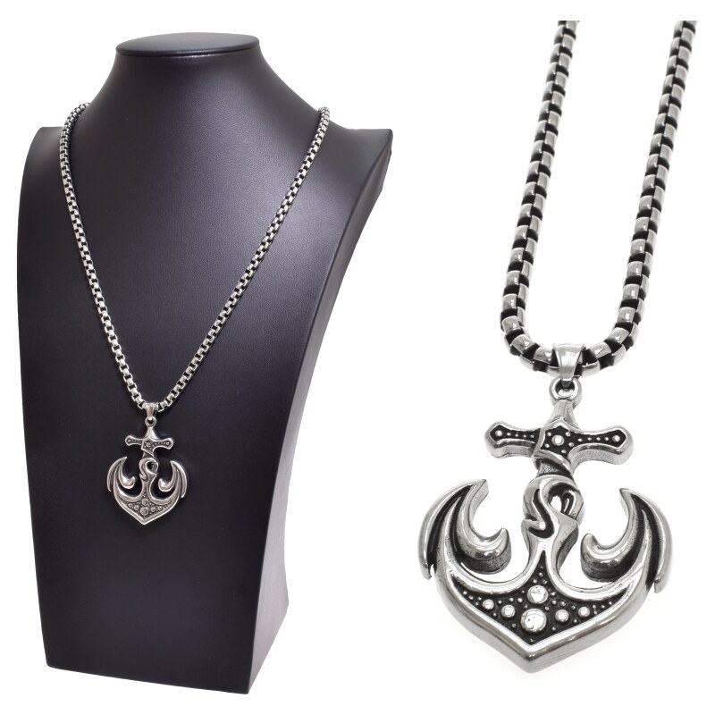 CITY STORM Retiazka s príveskom kotva v strieborno- čiernom prevedení 66889218