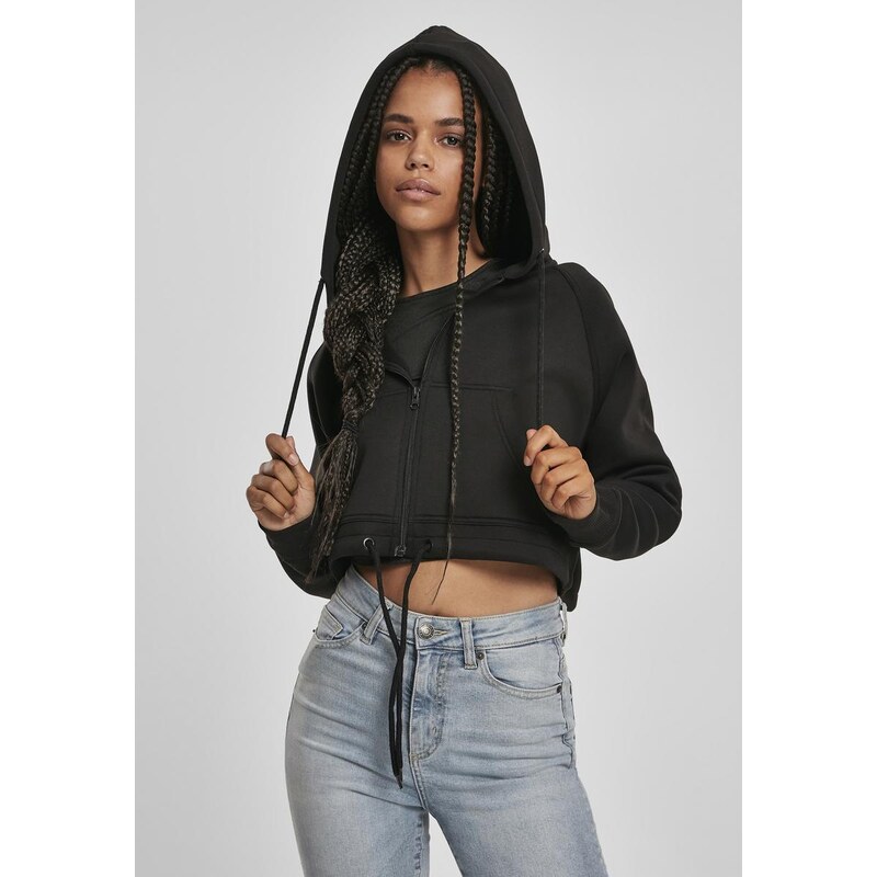 Urban Classics Womens oversized short raglan hoodie with zipper, black 68503478