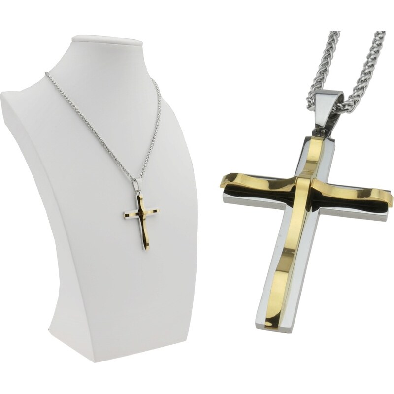 CITY STORM Retiazka s príveskom dvojitý kríž z ocele v strieborno 66889212