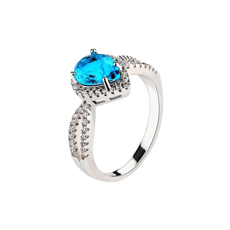 Emporial strieborný rhodiovaný prsteň Zafírová modrá kvapka 41501742