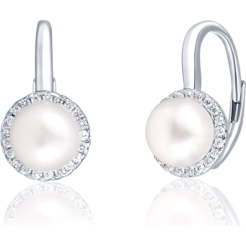 JwL Luxury Pearls Elegantné strieborné náušnice s perlou a zirkónmi 67354158