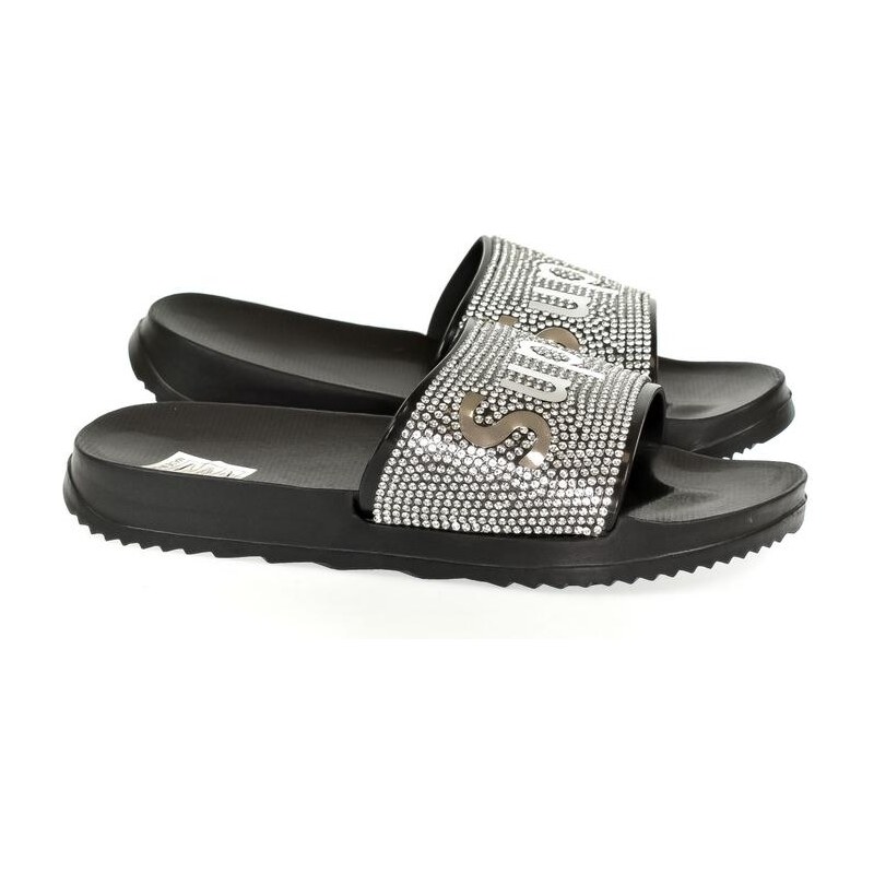 JOHN-C Detské čierno-strieborné šľapky SUPER 22439561