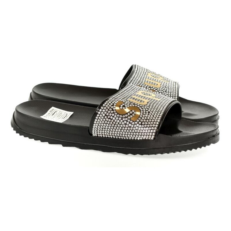 JOHN-C Detské čierno-zlaté šľapky SUPER 22439562