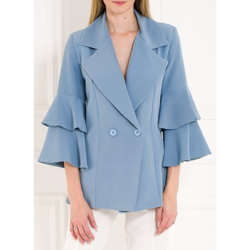 Glamorous by Glam Dámske sako s volánovými rukávmi - svetlo modrá 22419762