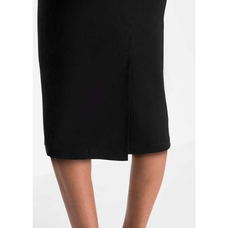 bonprix Ceruzková sukňa so saténovým opaskom, farba čierna