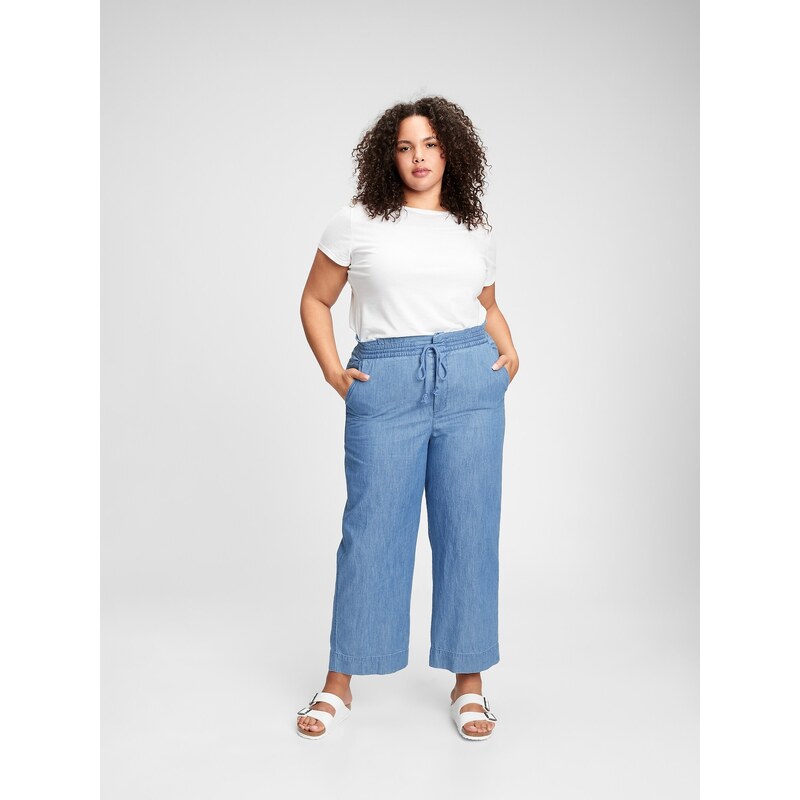 GAP Nohavice high rise chambray wide-leg pants Modrá 56853787
