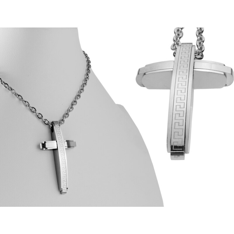 CITY STORM Retiazka s príveskom kríž s gréckym vzorom z ocele 66889221