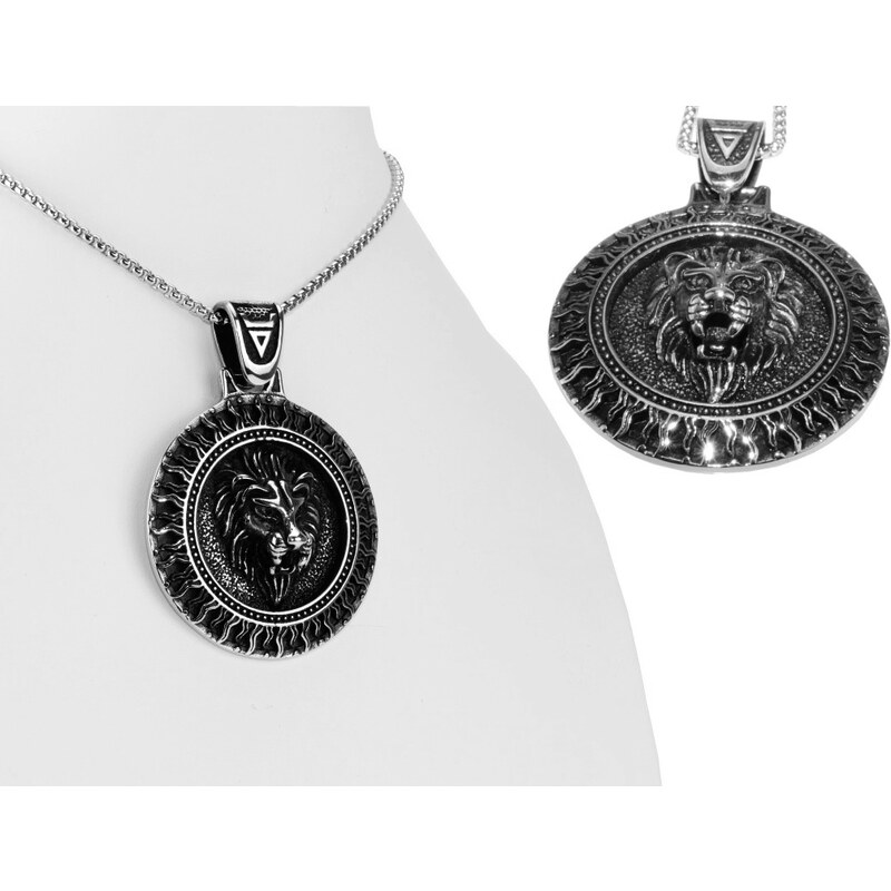 CITY STORM Pánska retiazka s okrúhlym príveskom lev z ocele - Lion 66889030