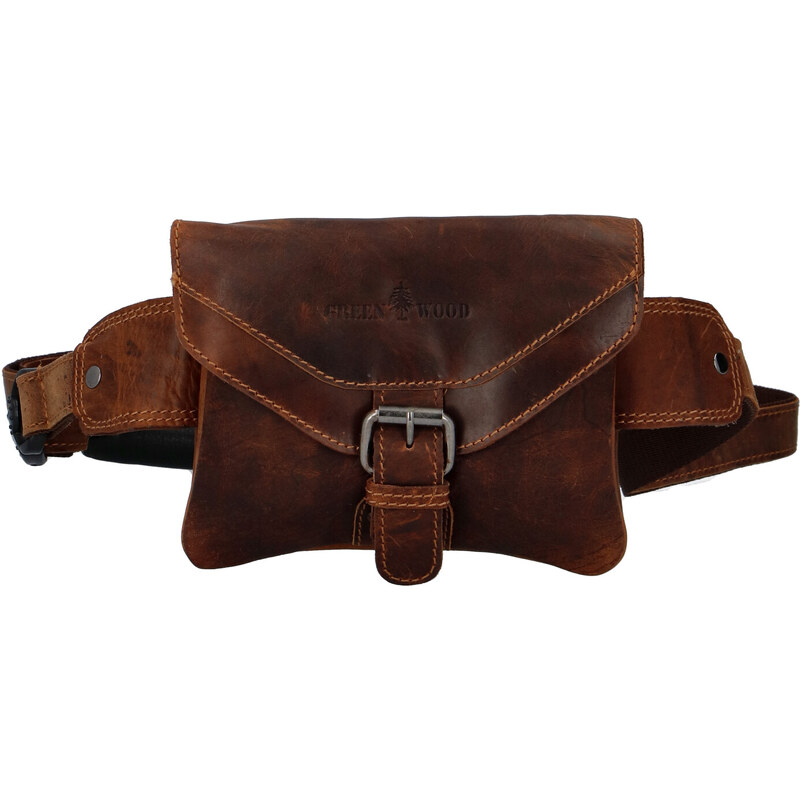 Green Wood Malinká kožená ľadvinka s prackou Greenwood Taylor, hnedá 64831097