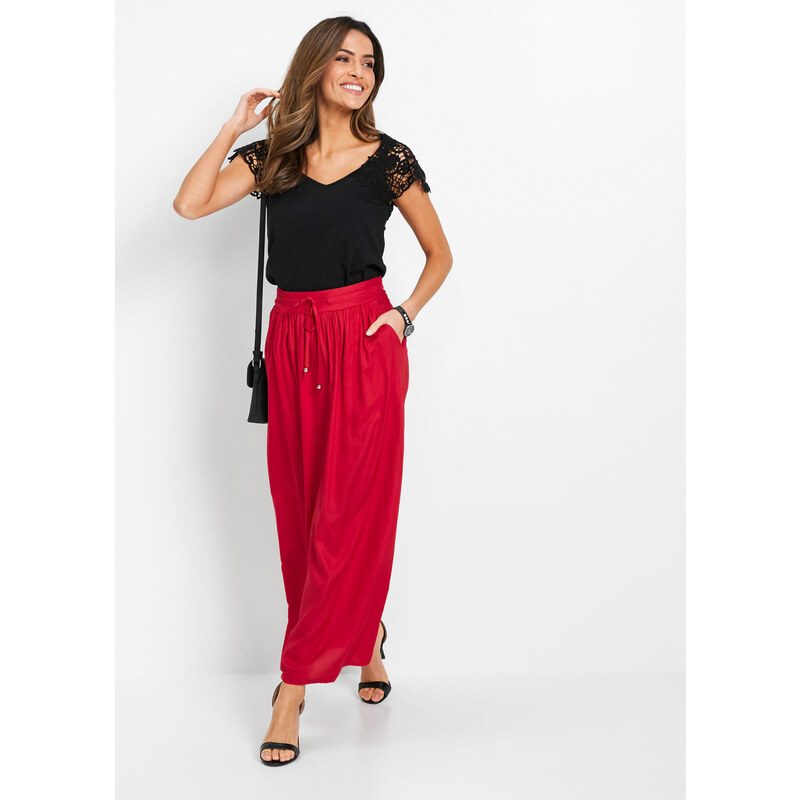 bonprix Maxi sukňa, viskózová, s konfortným pásom a šnúrkou na zaviazanie, farba červená