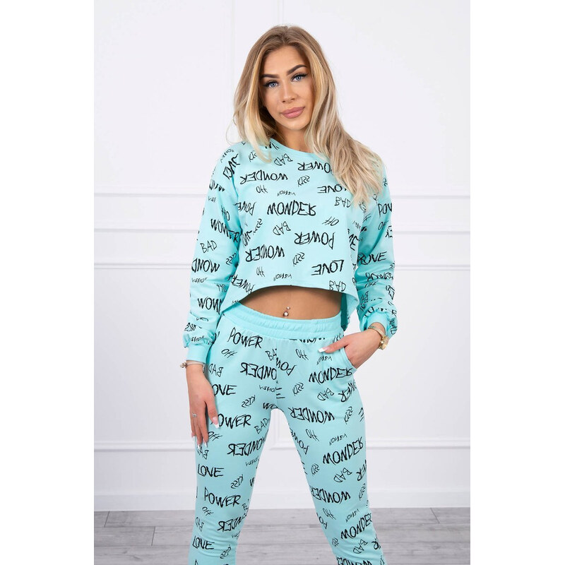 MladaModa Tepláková súprava s nápismi model 67961 mentolová 23211230