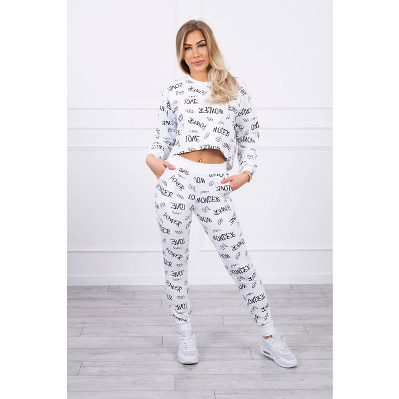 MladaModa Tepláková súprava s nápismi model 67961 biela 23211235