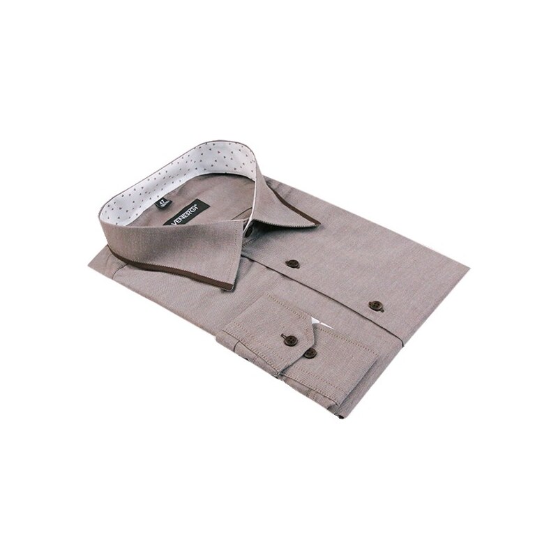 Venergi Hnedá jednofarebná pánska košeľa 188/194 cm vysoká 48