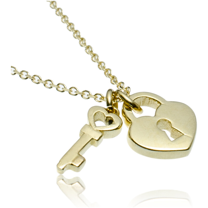 GOLDIE Zlatý náhrdelník zámok srdiečko s kľúčikom LNL288.TR