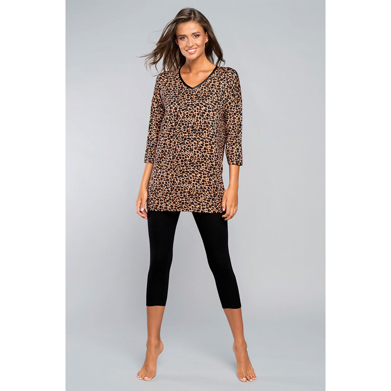 Italian Fashion Elegantné dámske pyžamo 3/4 leopardí vzor Pantera 23362507