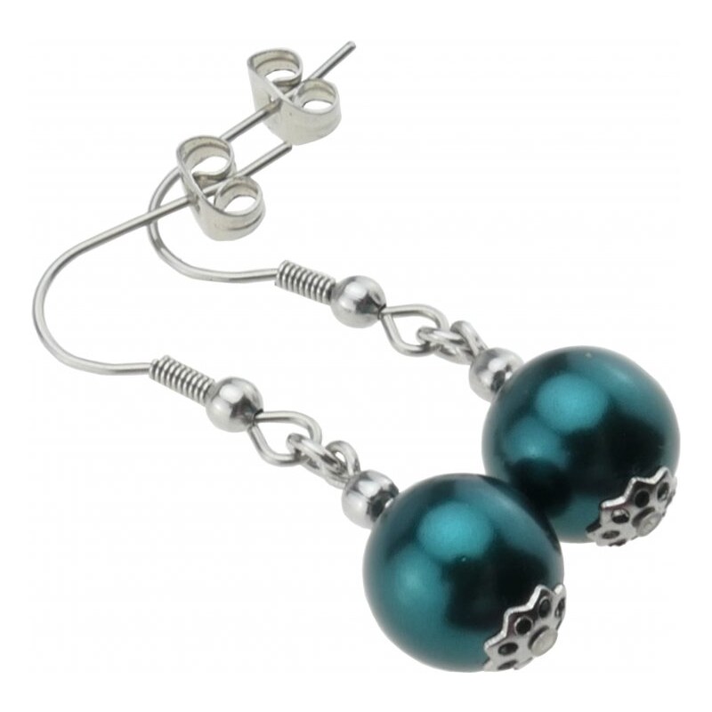 CITY STORM Dámske náušnice visiace z ocele s korálkou - tmavozelené 66853554