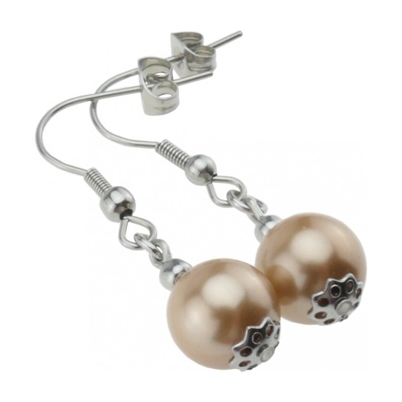 CITY STORM Dámske náušnice visiace z ocele s korálkou - hnedé 66853553