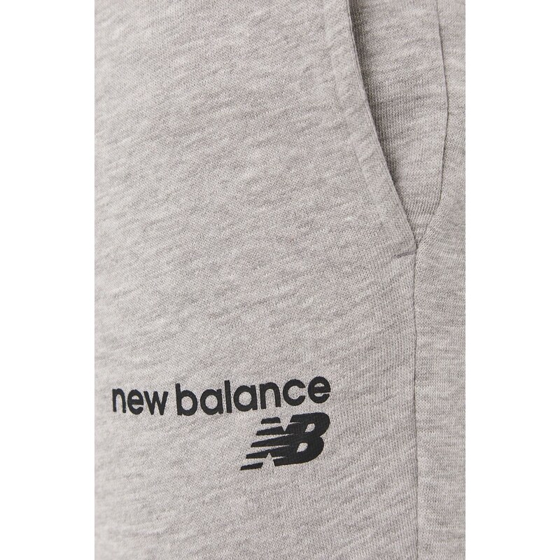 Nohavice New Balance MP03904AG pánske, šedá farba, jednofarebné