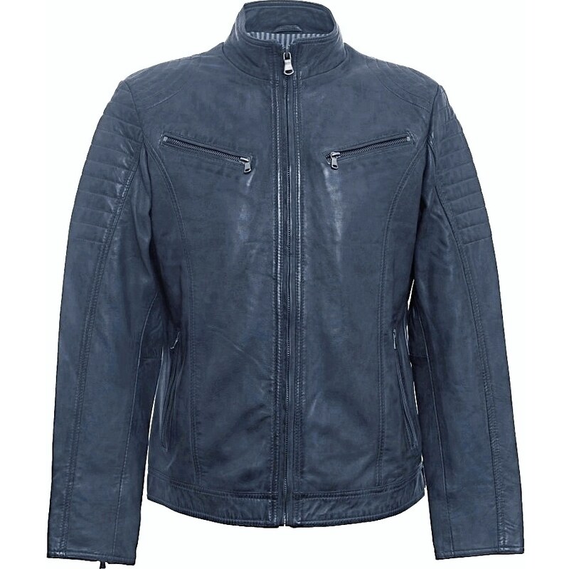 MAX Pánska kožená bunda 8066 - modrá 23463366