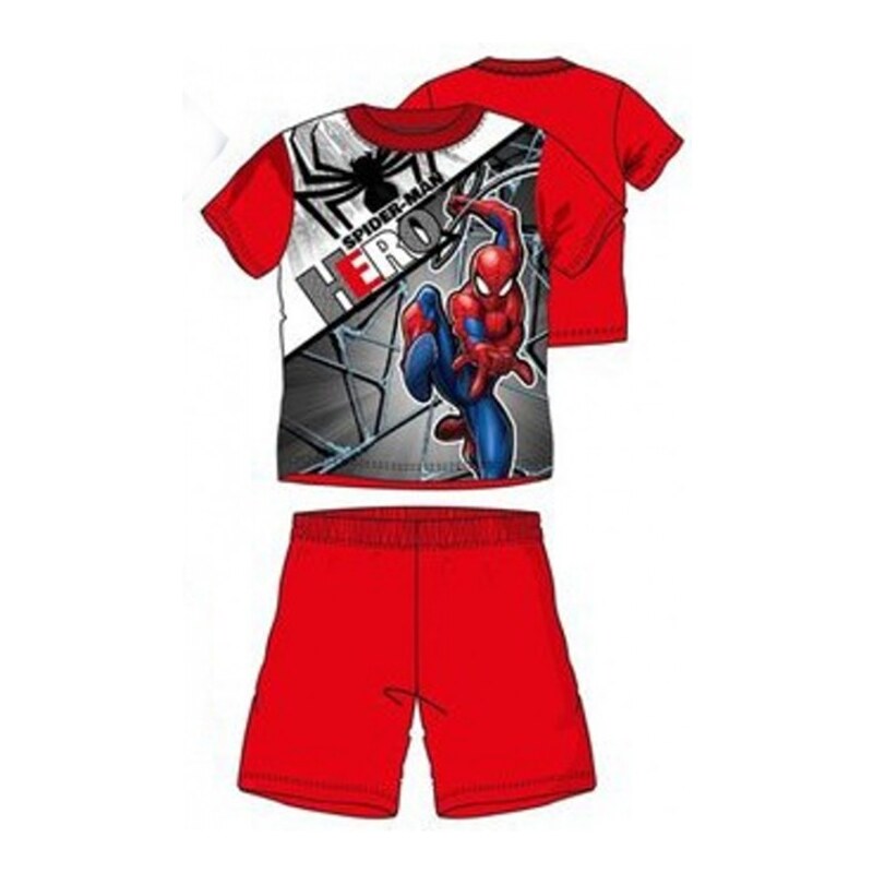 Sun City Chlapčenské bavlnené letné pyžamo Spiderman HERO Marvel - červené