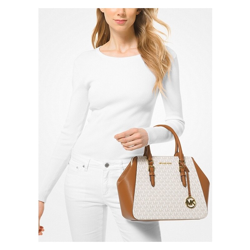 Michael Kors kabelka Charlotte large logo leather satchel vanilla